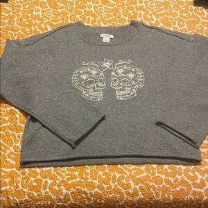 Gray Sweater with Embroidered Skull Design